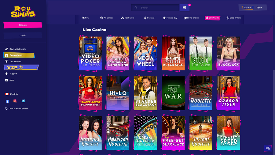Royspins Online Casino Desktop Live Dealer