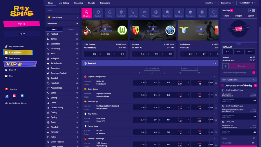 Royspins Online Casino Desktop Sports