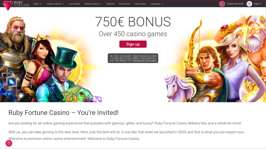 Ruby Fortune Casino Desktop Homepage