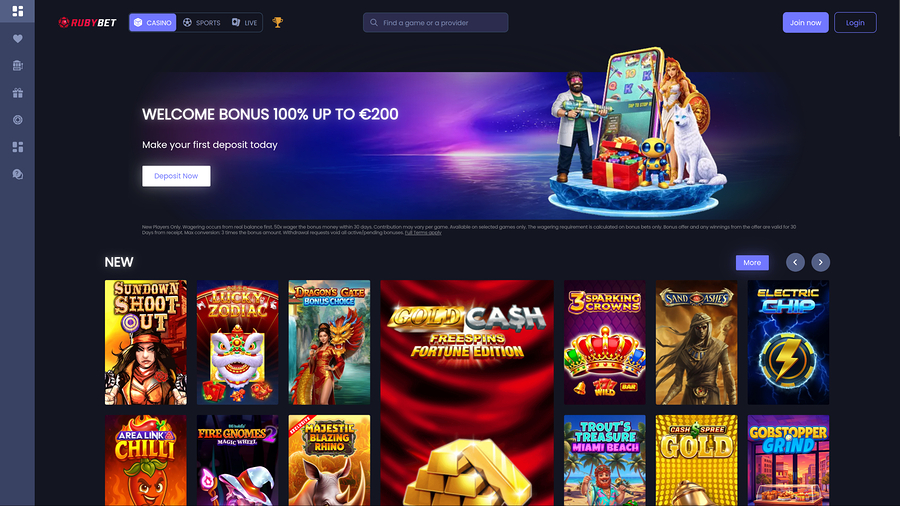 Ruby Bet Casino Desktop Homepage