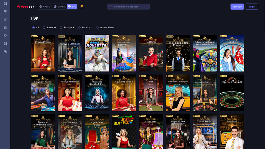 Ruby Bet Casino Desktop Live Dealer