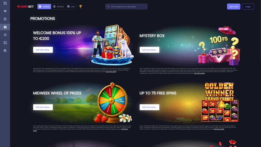 Ruby Bet Casino Desktop Promotions