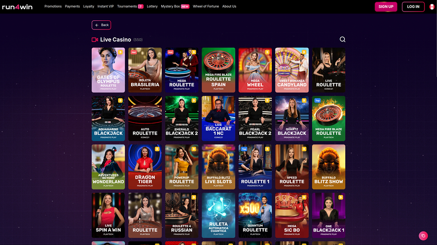Casino Run4Win Desktop con crupier en vivo