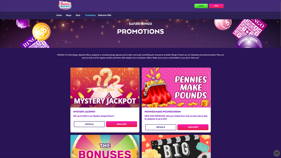 Safari Bingo Casino Desktop Promotions