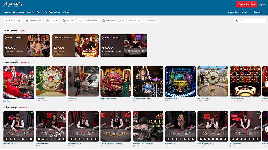 Saga Kingdom Casino Desktop Live Dealer