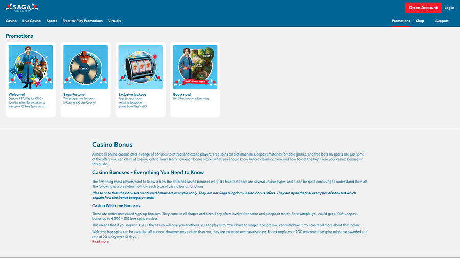 Saga Kingdom Casino Desktop Promotions