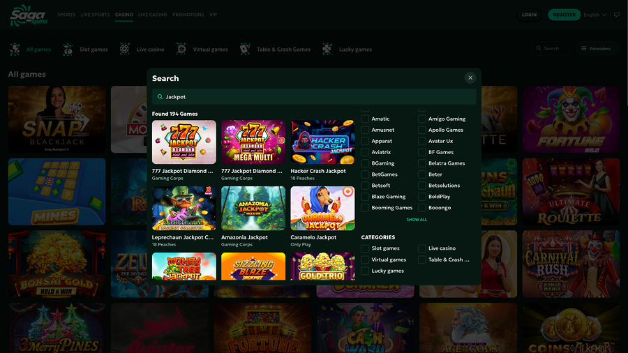 SagaSpins Casino Desktop Jackpot