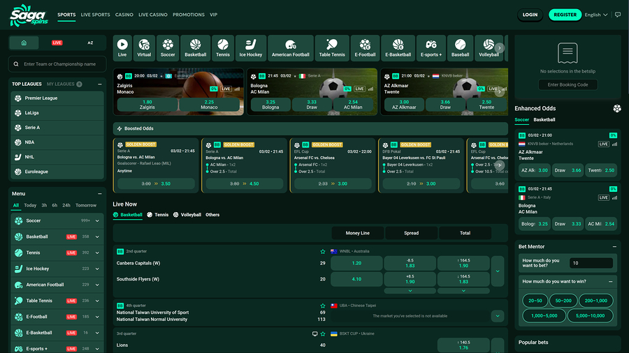 SagaSpins Casino Desktop Sports Betting