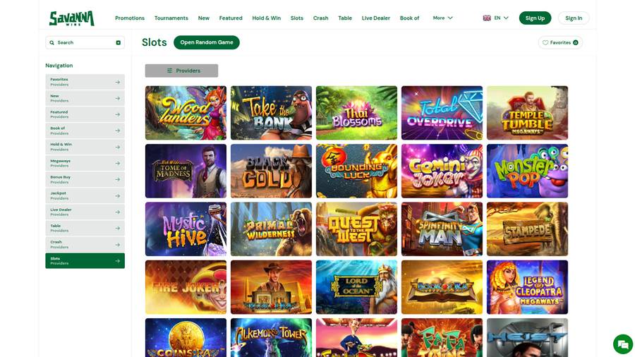 Savanna Wins Casino Games Desktop