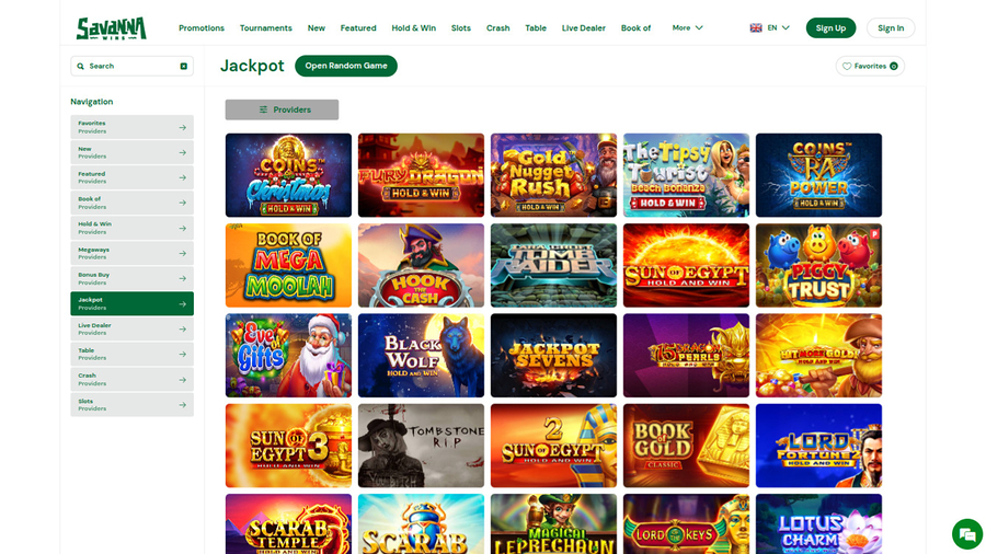 Savanna Wins Casino Jackpot Desktop