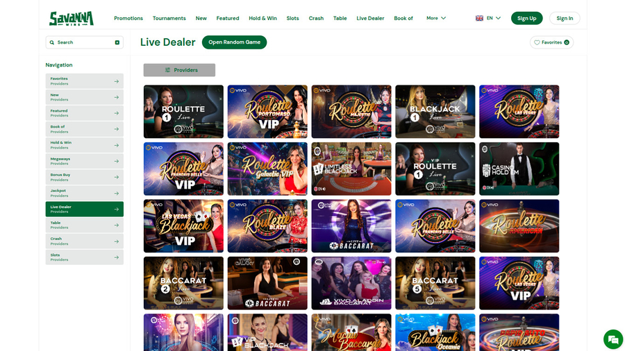 Savanna Wins Casino Live Dealer Desktop