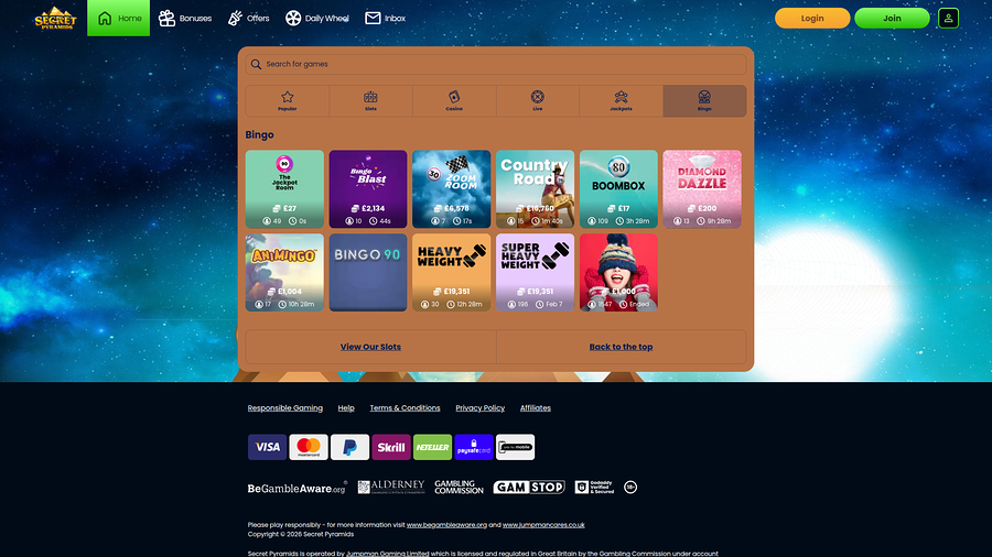 Secret Pyramids Casino Desktop Bingo