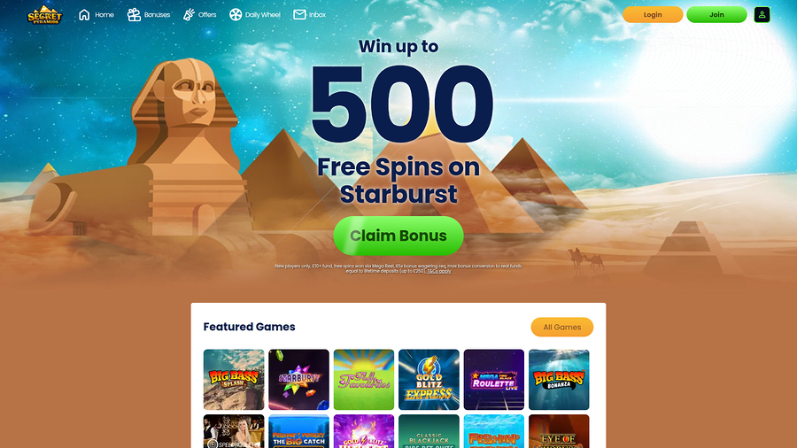 Secret Pyramids Casino Desktop Homepage