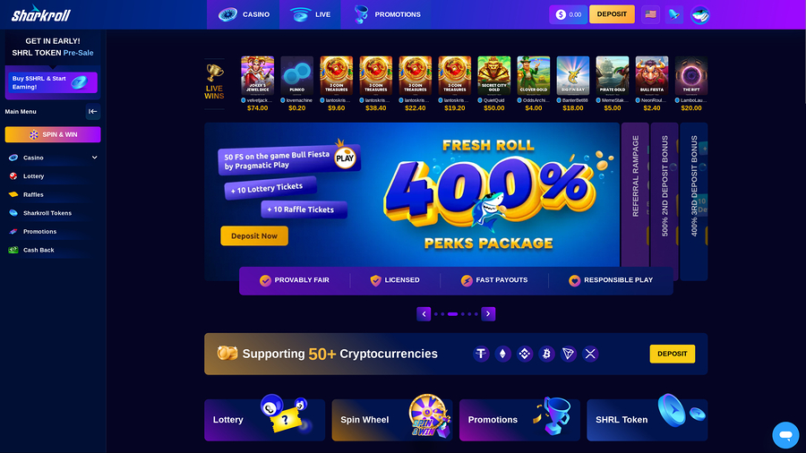 Sharkroll Casino Desktop Homepage