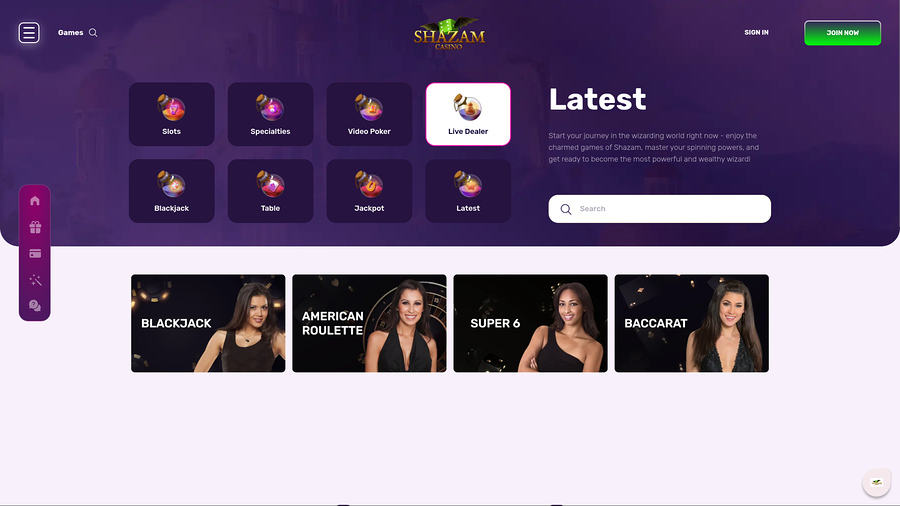 Shazam Casino Desktop Live dealer