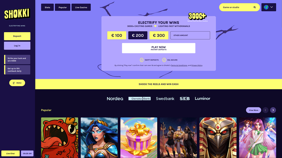 Shokki Casino Desktop Homepage