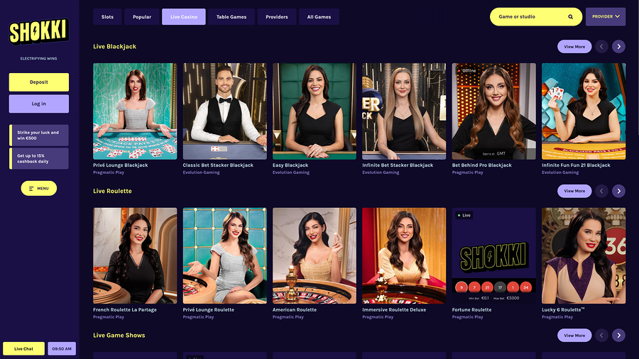 Shokki Casino Desktop Live dealer