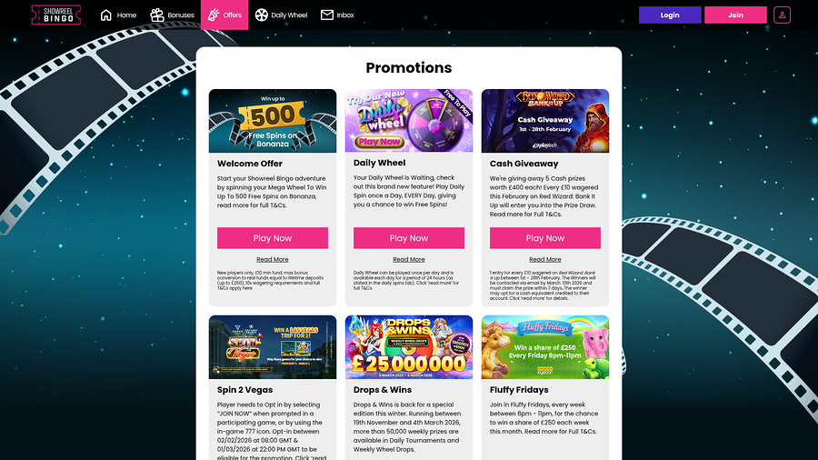 Showreel Bingo Casino Desktop Promotions