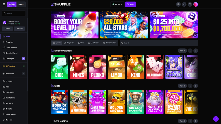 Shuffle Casino Desktop Homepage