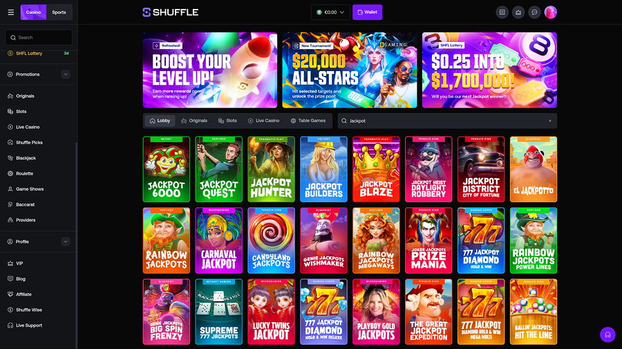 Shuffle Casino Desktop Jackpot