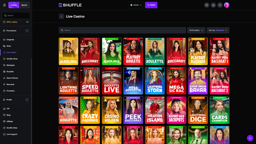 Shuffle Casino Desktop Live Dealer