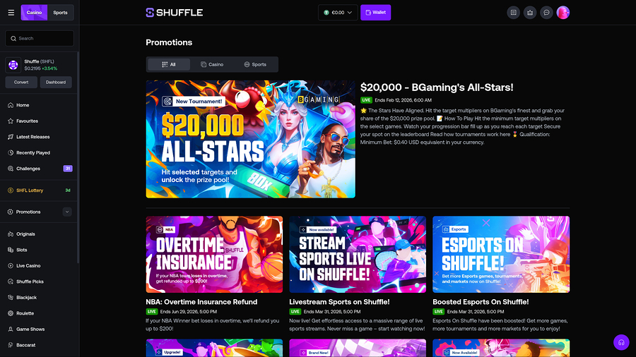 Shuffle Casino Desktop Promotions