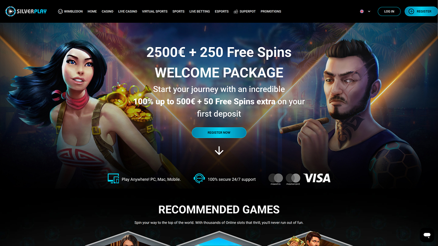 Página de inicio de escritorio del casino SilverPlay