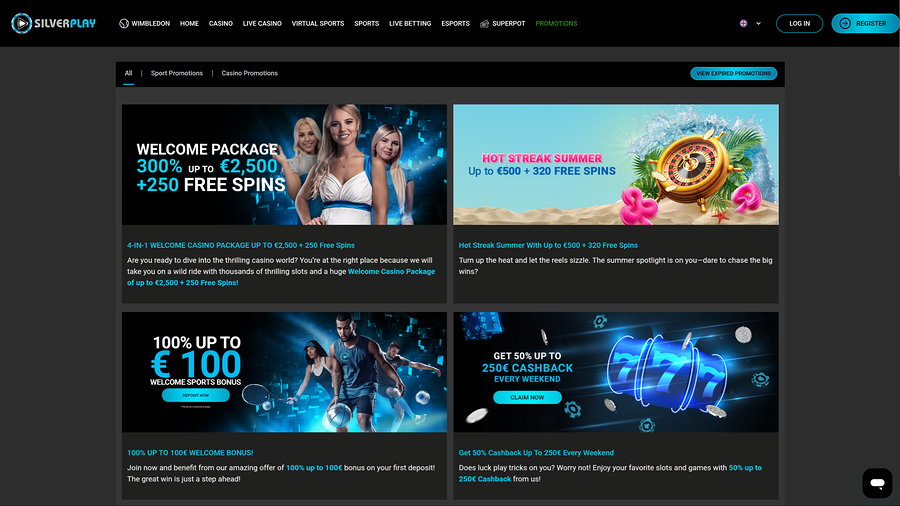 Página de inicio de escritorio del casino SilverPlay