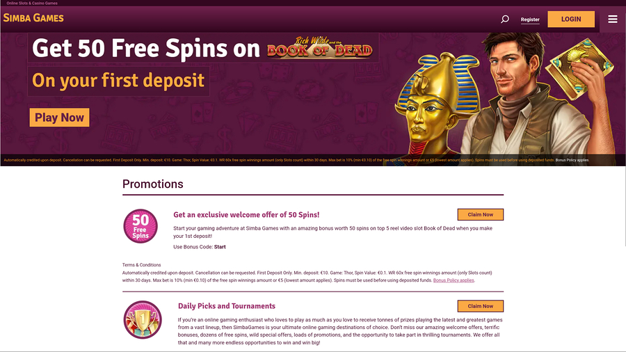 Simba Games Casino Desktop-kampanjer