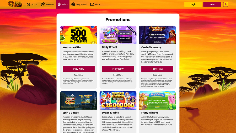 Simba Slots Casino Desktop Promotions
