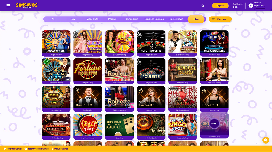 Simsinos Casino Desktop Live Dealer