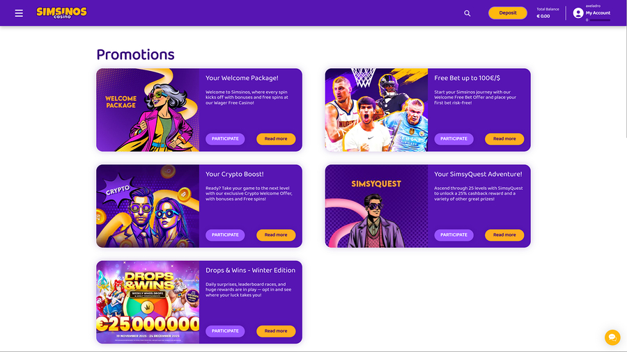 Simsinos Casino Desktop Promotions