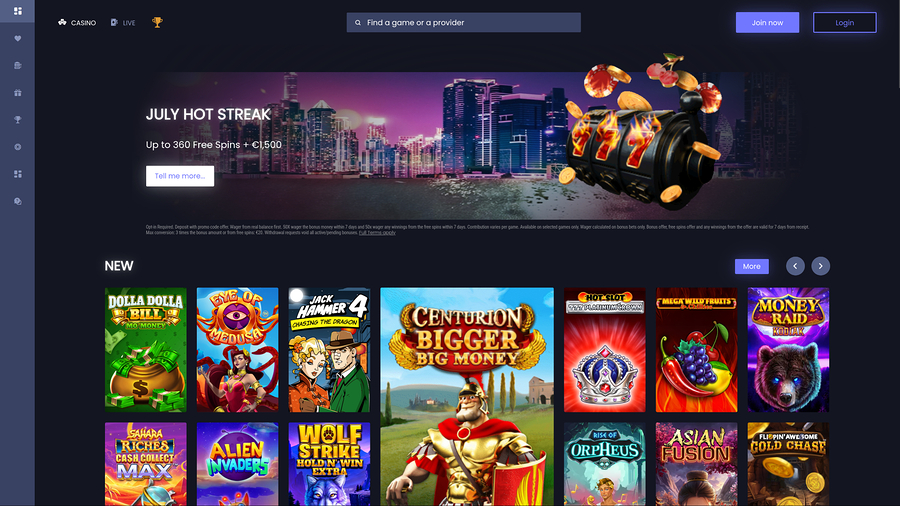 Sin Spins Casino Desktop Homepage