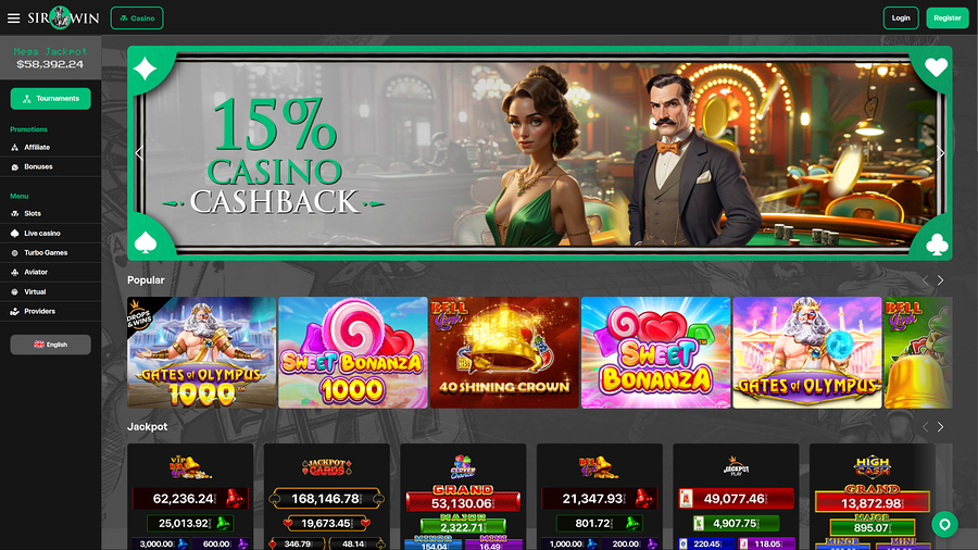 SirWin Casino Desktop Homepage