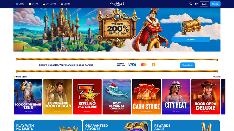 Sky Hills Casino Desktop Homepage