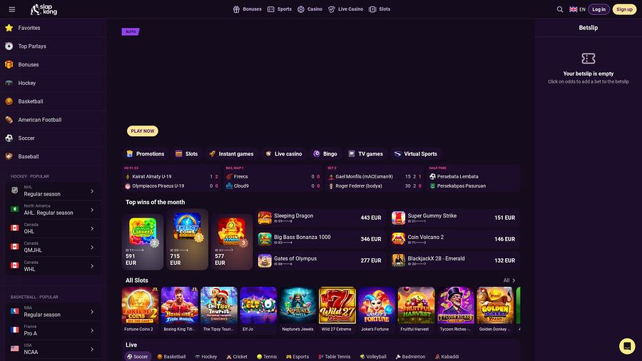 SlapKong Casino Homepage Desktop
