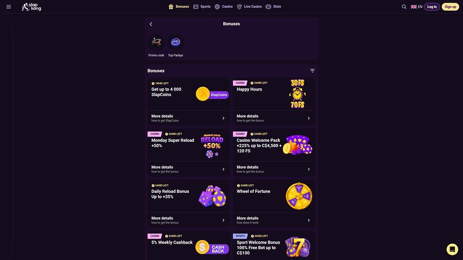 SlapKong Casino Promotions Desktop