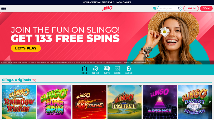 Slingo Casino Desktop Homepage