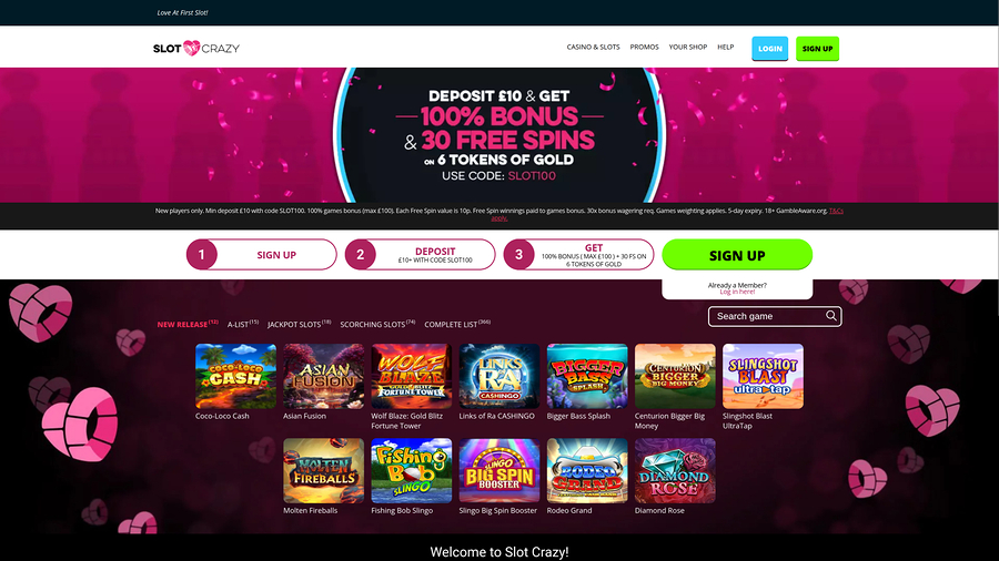 Slot Crazy Casino Desktop Homepage