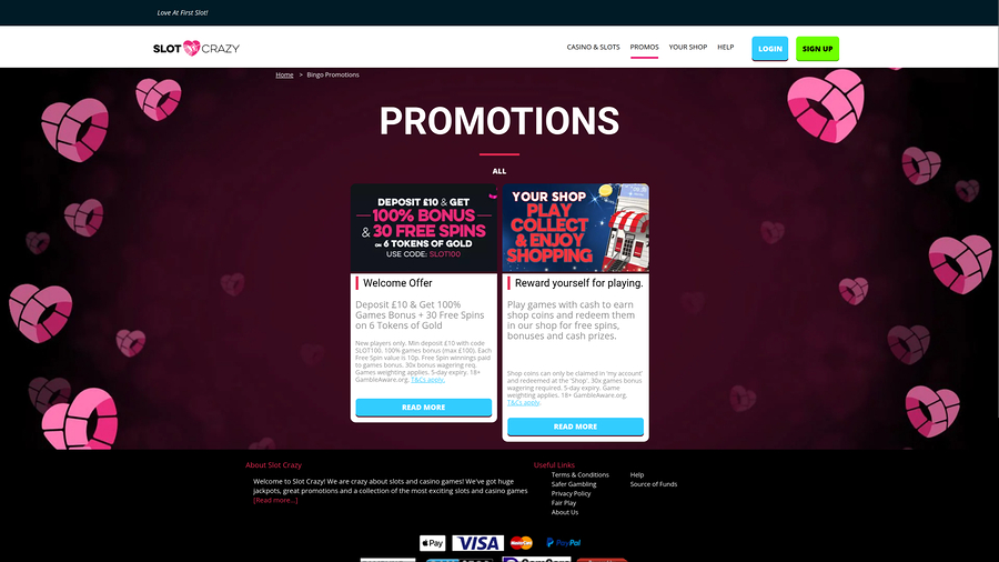 Slot Crazy Casino Desktop Promotions