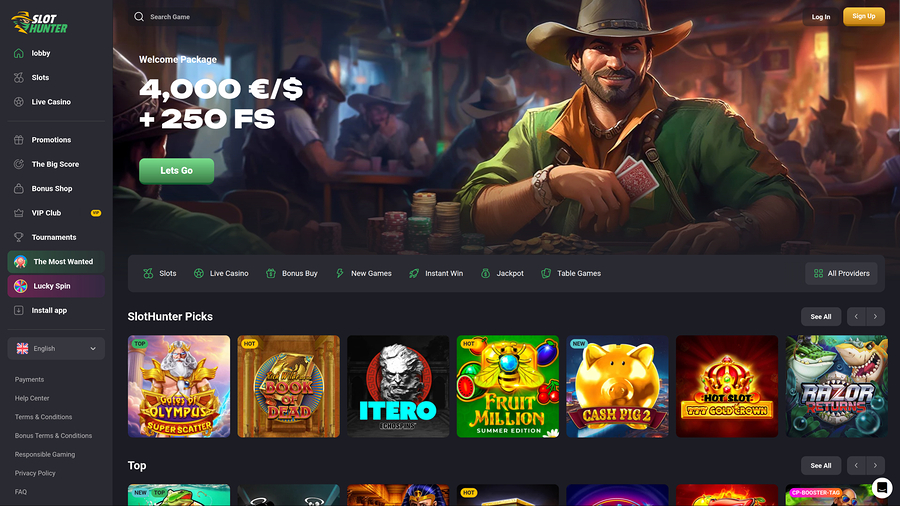 Slot Hunter Casino Desktop Homepage