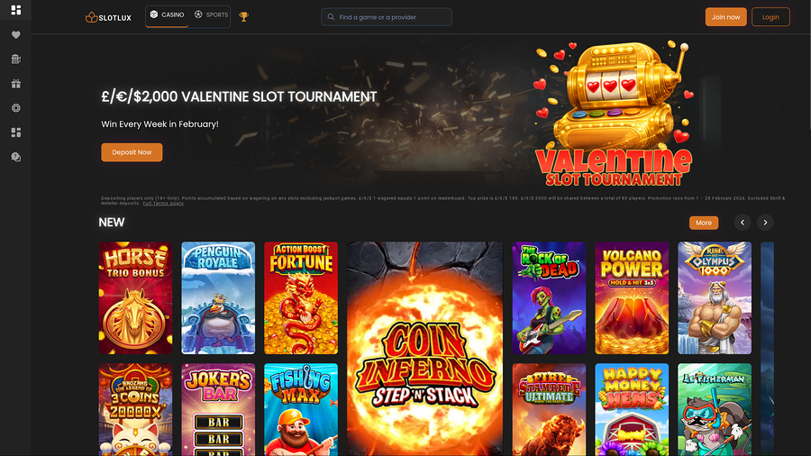 Slot Lux Casino Desktop Homepage