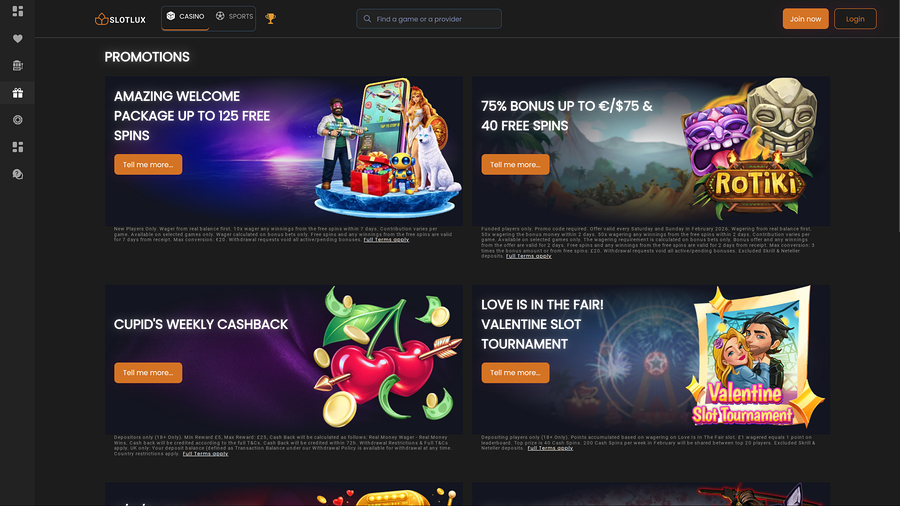 Slot Lux Casino Desktop Promotions