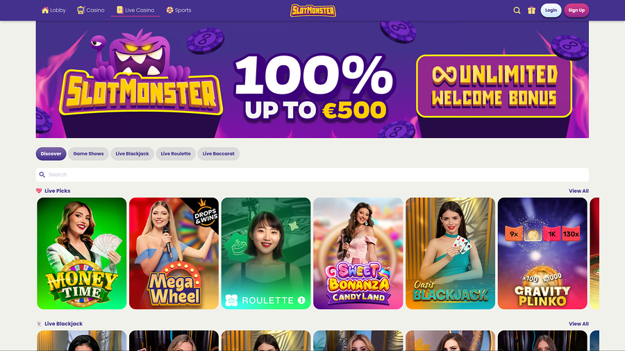 Slot Monster Casino Desktop Live Dealer