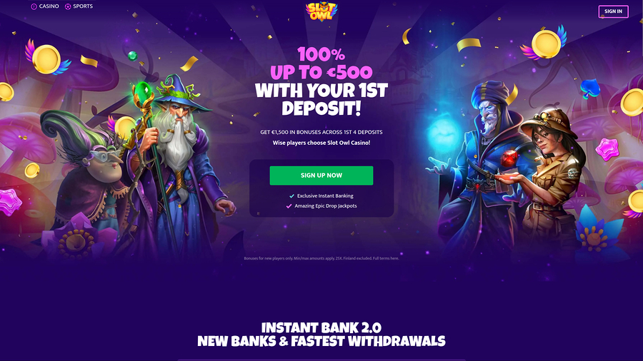 Slot Owl Casino Desktop Homepage