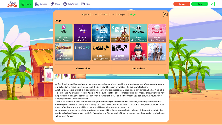 Slot Shack Casino Desktop Bingo