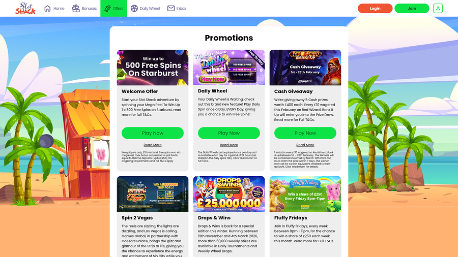 Slot Shack Casino Desktop Promotions