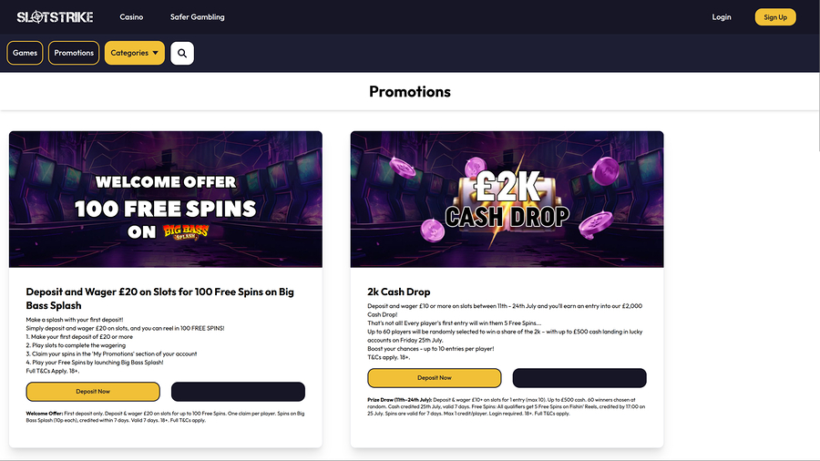 SlotStrike Casino Desktop Promotions