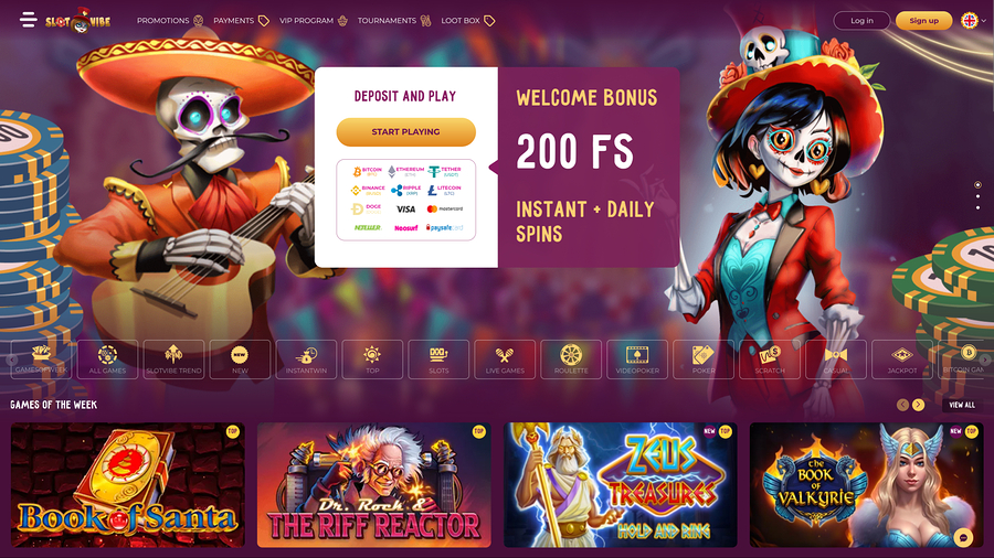 SlotVibe Casino Desktop Homepage