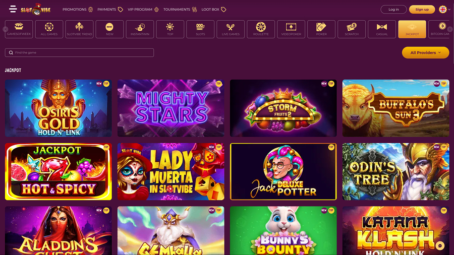 SlotVibe Casino Desktop Jackpot